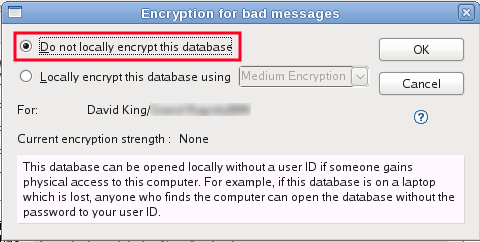 Screenshot of encryption window